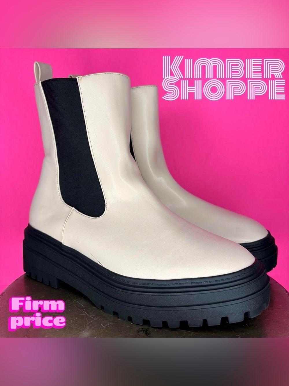 Lulus Derrie Light Nude Faux Leather Chunky Platform Chelsea Boots US 9 UK 7
